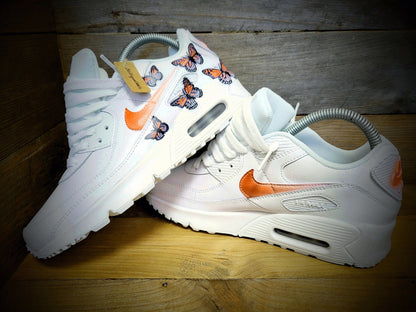 Custom Painted Air Max 90/Sneakers/Shoes/Kicks/Premium/Personalised/Orange Butterfly