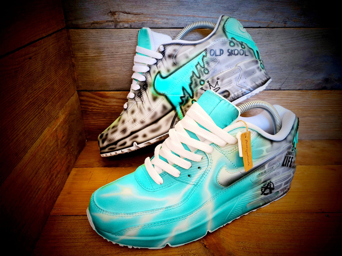 Custom Painted Air Max 90/Sneakers/Shoes/Kicks/Premium/Personalised/Aqua Brick Art