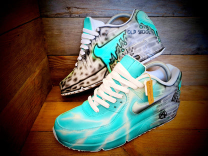 Custom Painted Air Max 90/Sneakers/Shoes/Kicks/Premium/Personalised/Aqua Brick Art