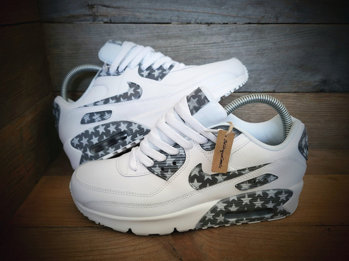 Custom Painted Air Max 90/Sneakers/Shoes/Kicks/Premium/Personalised/Grey Stars