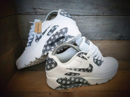 Custom Painted Air Max 90/Sneakers/Shoes/Kicks/Premium/Personalised/Grey Stars
