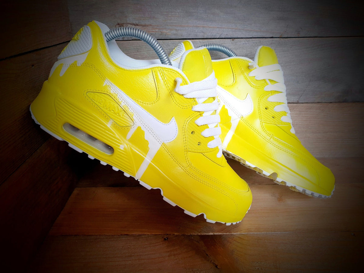 Custom Painted Air Max 90/Sneakers/Shoes/Kicks/Premium/Personalised/Classic Drip-Yellow