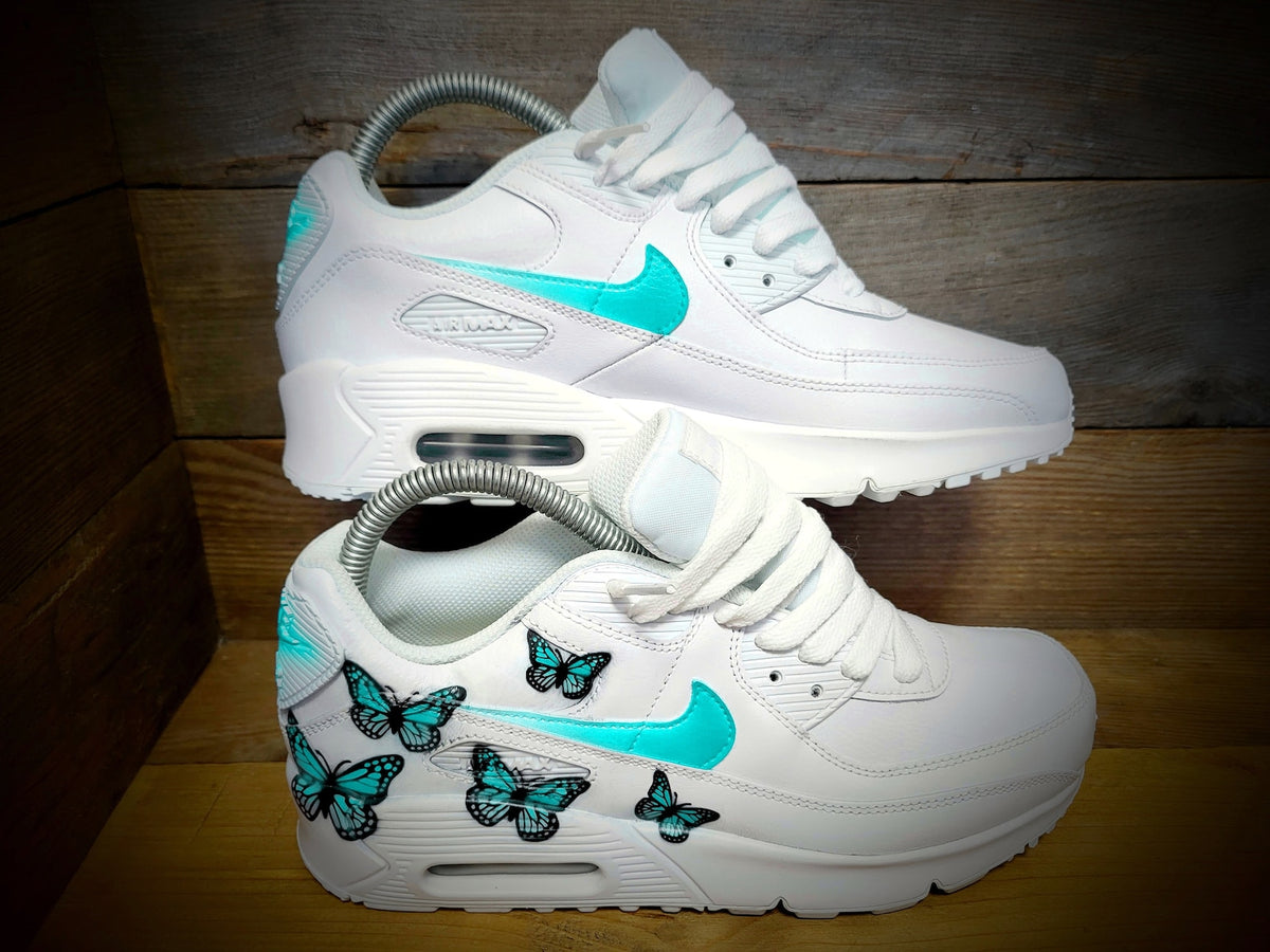 Custom Painted Air Max 90/Sneakers/Shoes/Kicks/Premium/Personalised/Aqua Butterfly
