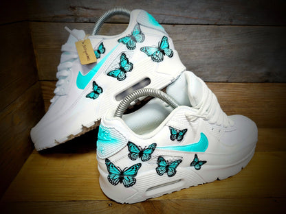 Custom Painted Air Max 90/Sneakers/Shoes/Kicks/Premium/Personalised/Aqua Butterfly