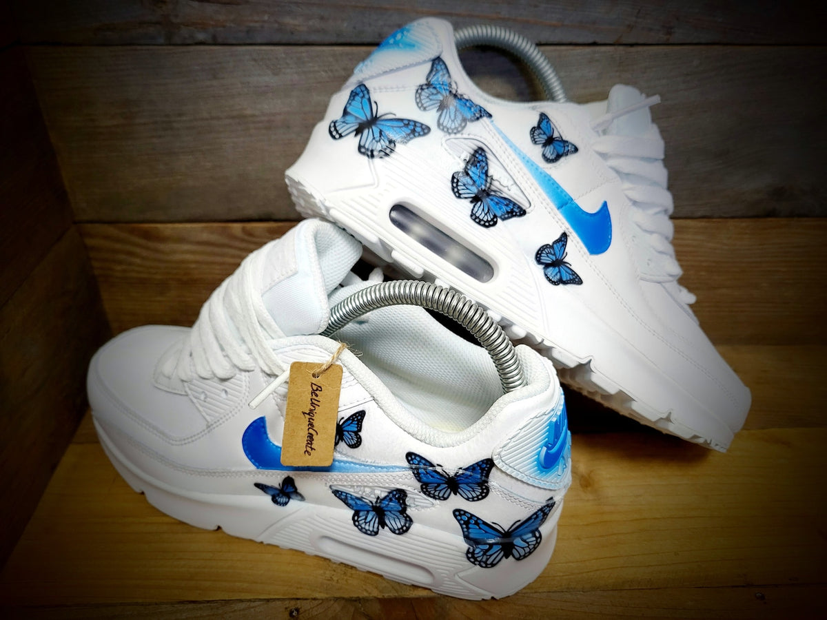 Custom Painted Air Max 90/Sneakers/Shoes/Kicks/Premium/Personalised/Blue Butterfly