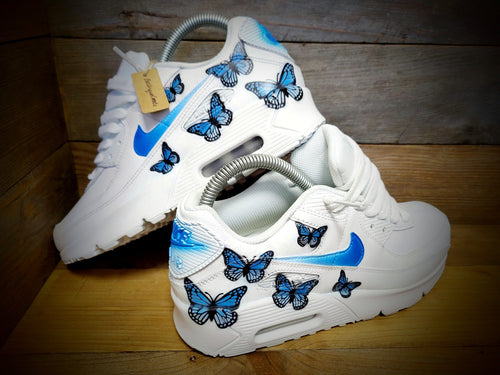 Custom Painted Air Max 90/Sneakers/Shoes/Kicks/Premium/Personalised/Blue Butterfly