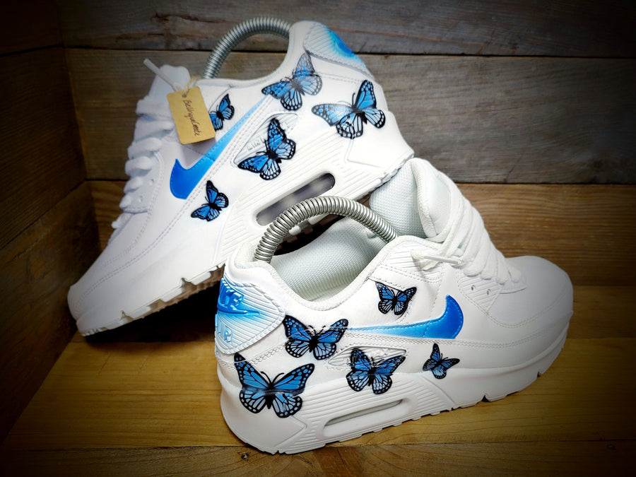 Custom Painted Air Max 90/Sneakers/Shoes/Kicks/Premium/Personalised/Blue Butterfly
