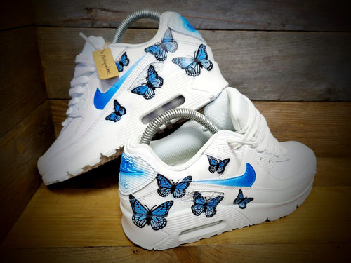 Custom Painted Air Max 90/Sneakers/Shoes/Kicks/Premium/Personalised/Blue Butterfly
