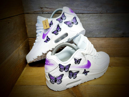 Custom Painted Air Max 90/Sneakers/Shoes/Kicks/Premium/Personalised/Purple Butterfly