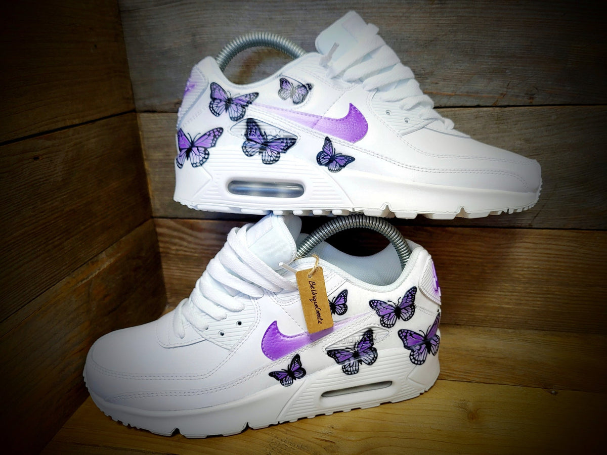 Custom Painted Air Max 90/Sneakers/Shoes/Kicks/Premium/Personalised/Purple Butterfly