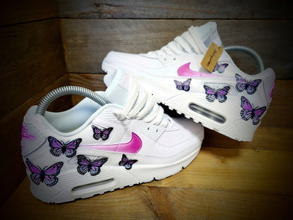 Custom Painted Air Max 90/Sneakers/Shoes/Kicks/Premium/Personalised/Pink Butterfly
