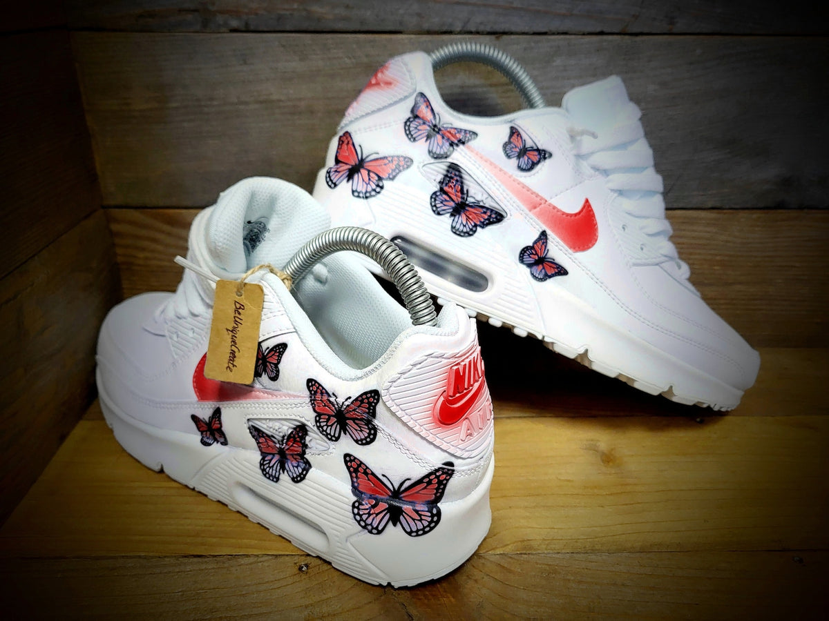 Custom Painted Air Max 90/Sneakers/Shoes/Kicks/Premium/Personalised/Red Butterfly