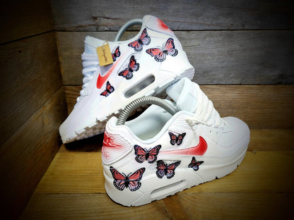 Custom Painted Air Max 90/Sneakers/Shoes/Kicks/Premium/Personalised/Red Butterfly