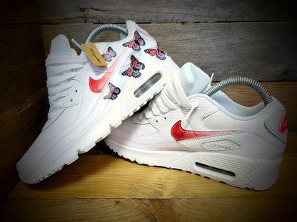 Custom Painted Air Max 90/Sneakers/Shoes/Kicks/Premium/Personalised/Red Butterfly
