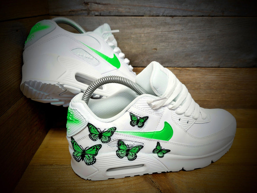 Custom Painted Air Max 90/Sneakers/Shoes/Kicks/Premium/Personalised/Green Butterfly