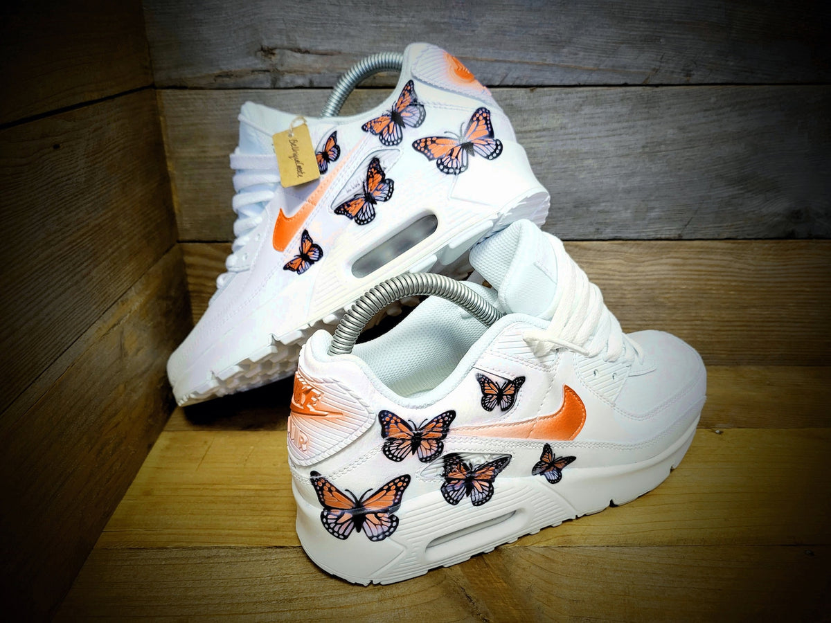 Custom Painted Air Max 90/Sneakers/Shoes/Kicks/Premium/Personalised/Orange Butterfly