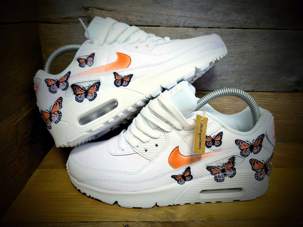 Custom Painted Air Max 90/Sneakers/Shoes/Kicks/Premium/Personalised/Orange Butterfly