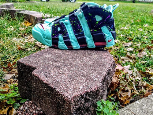 Custom Icy Blue Neon Splat Sneakers Custom Blue Neon Shoe Great Birthday Gift