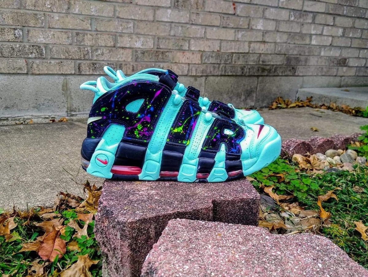 Custom Icy Blue Neon Splat Sneakers Custom Blue Neon Shoe Great Birthday Gift