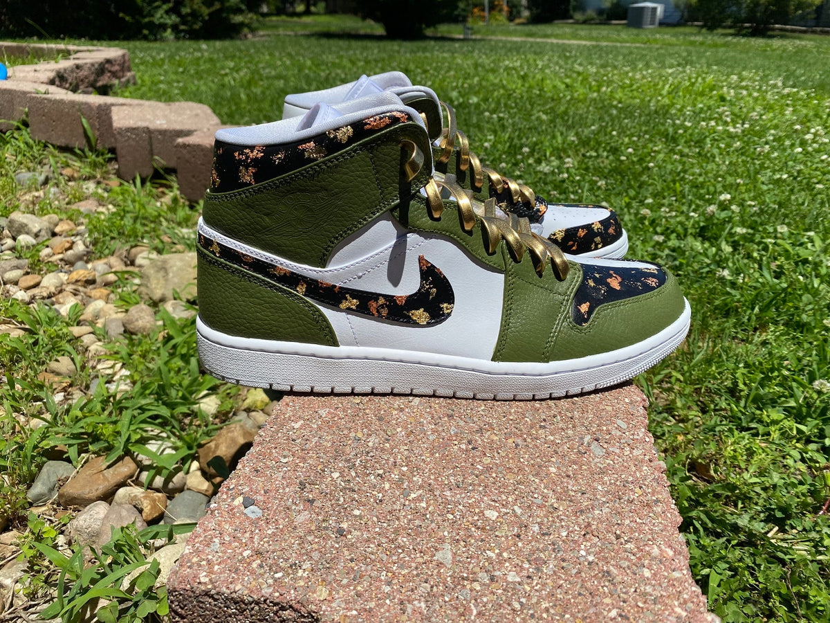 Custom Gunmetal Green Sneakers with Gold Flakes