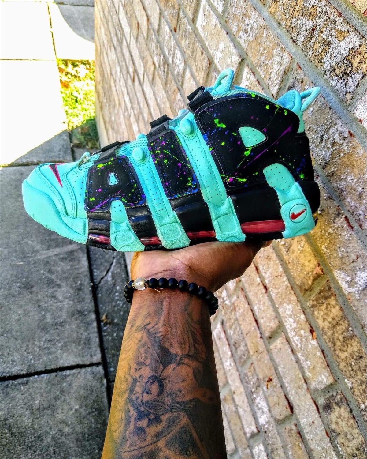 Custom Icy Blue Neon Splat Sneakers Custom Blue Neon Shoe Great Birthday Gift