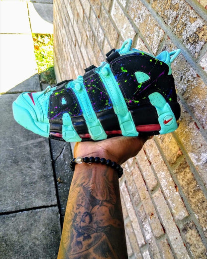 Custom Icy Blue Neon Splat Sneakers Custom Blue Neon Shoe Great Birthday Gift