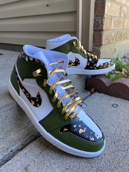 Custom Gunmetal Green Sneakers with Gold Flakes
