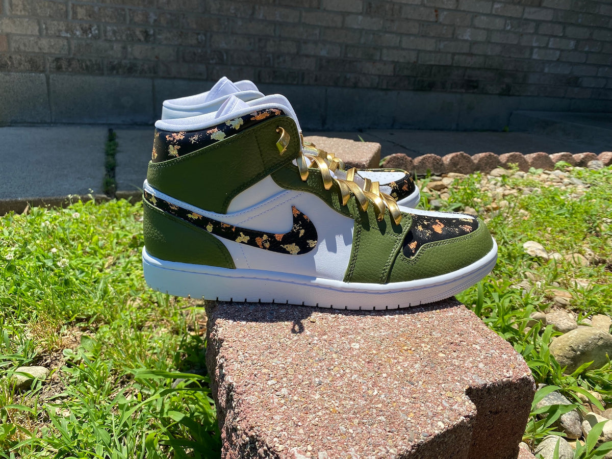 Custom Gunmetal Green Sneakers with Gold Flakes