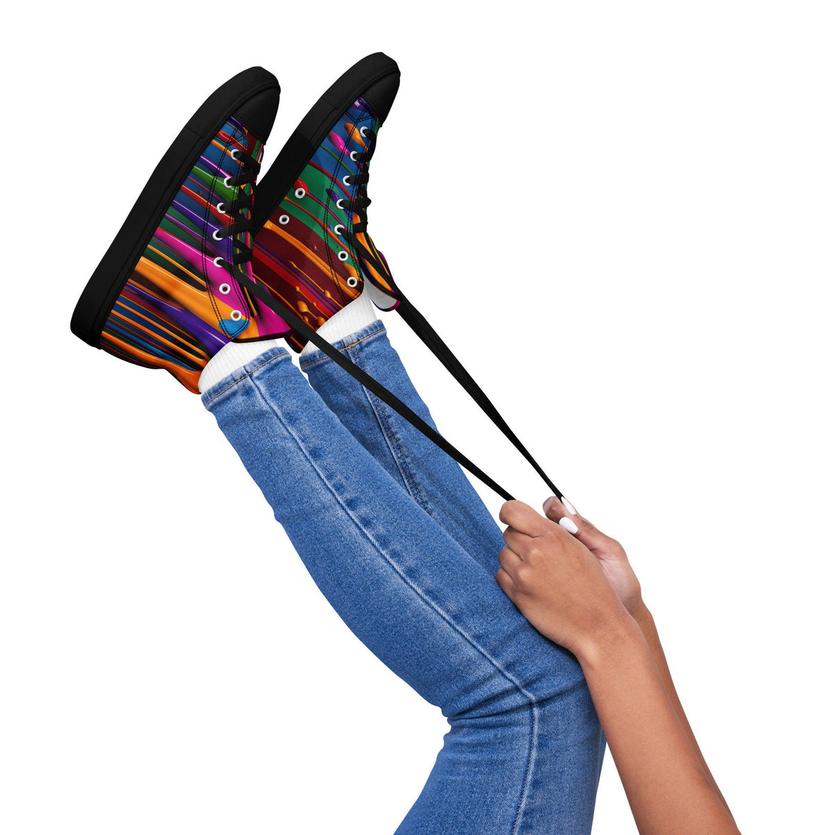 Custom Chuck Taylor style, high top Sneakers, Paint drip shoes, trendy shoes, Back to school canvas shoes! Rainbow Sneakers. Gift for her.