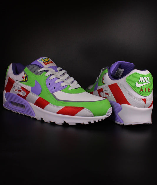 Custom Nike Air Max 90 buzz Lightyear Toy Story themed graffiti sneakers