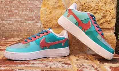 Custom Glitter Teal and Pink Shoes/ Air Force Ones/ Custom Shoes