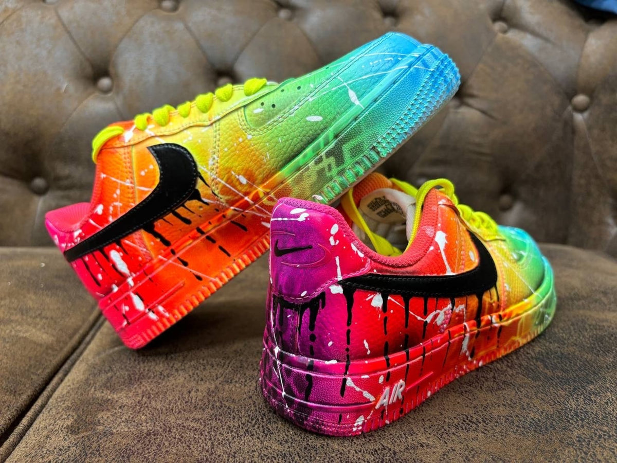 Customized AIR FORCE 1 Rainbow Graffiti Sneakers | Free Style Handpainted and Airbrushed | Custom Shoes Airbrush Art | On demand quick ship