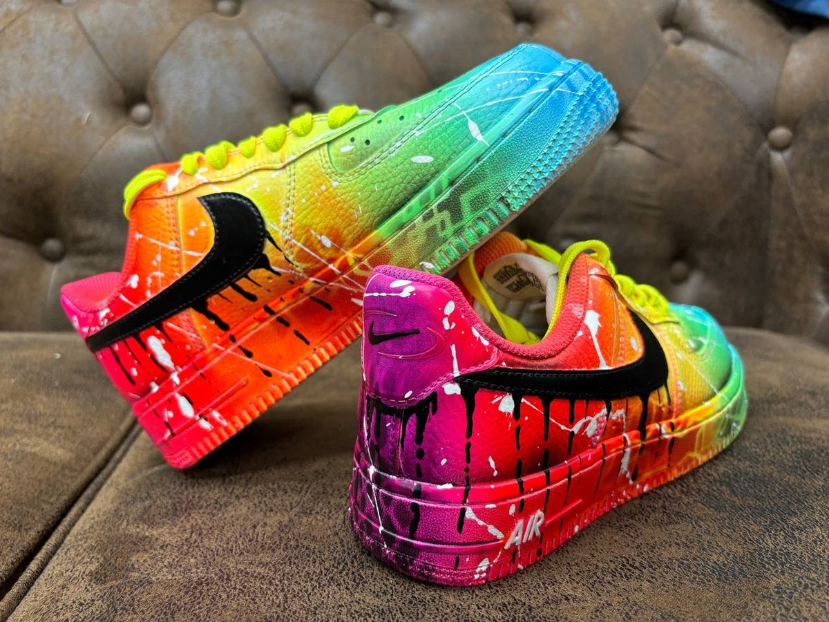 Customized AIR FORCE 1 Rainbow Graffiti Sneakers | Free Style Handpainted and Airbrushed | Custom Shoes Airbrush Art | On demand quick ship