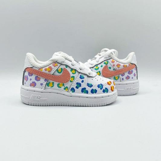 Cheetah Print - Custom Kids Air Force - Personalized Sneakers - Rainbow Cheetah