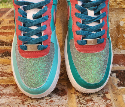 Custom Glitter Teal and Pink Shoes/ Air Force Ones/ Custom Shoes
