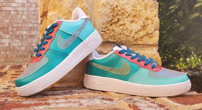 Custom Glitter Teal and Pink Shoes/ Air Force Ones/ Custom Shoes