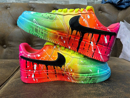 Customized AIR FORCE 1 Rainbow Graffiti Sneakers | Free Style Handpainted and Airbrushed | Custom Shoes Airbrush Art | On demand quick ship