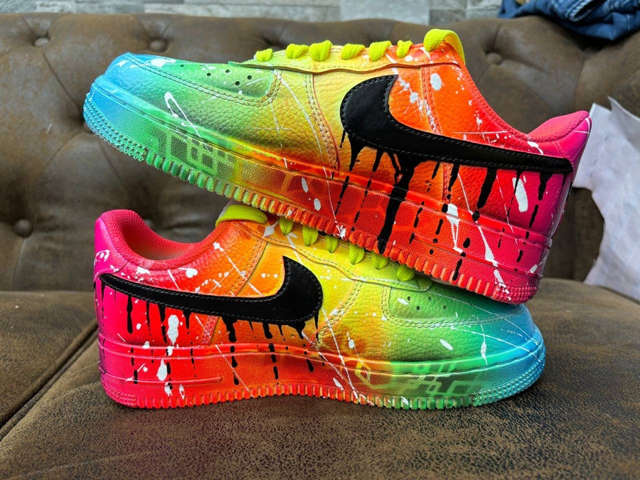 Customized AIR FORCE 1 Rainbow Graffiti Sneakers | Free Style Handpainted and Airbrushed | Custom Shoes Airbrush Art | On demand quick ship
