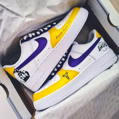 Custome Kobe Bryant Air Force 1 ,Men's Trendy Basketball Shoes, Comfy Sneakers For Men's, Purple and gold sneaker, Kobe 6,8, 24