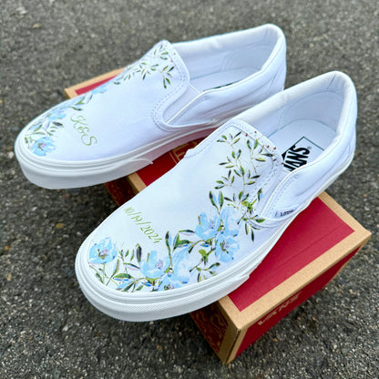 Personalizable Wedding Custom Slip On Vans Bridal Shoes with Initials and Date - Custom Wedding Sneakers