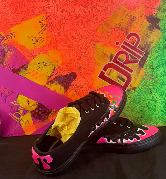 Custom Black Canvas Sneakers | Hand Painted Design | Thick Drip