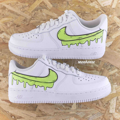 Custom Air Force 1 cartoon blue sketch Drip color flowing effect unisex sneakers