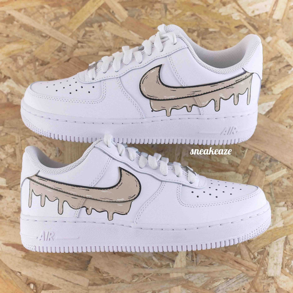 Custom Air Force 1 cartoon blue sketch Drip color flowing effect unisex sneakers