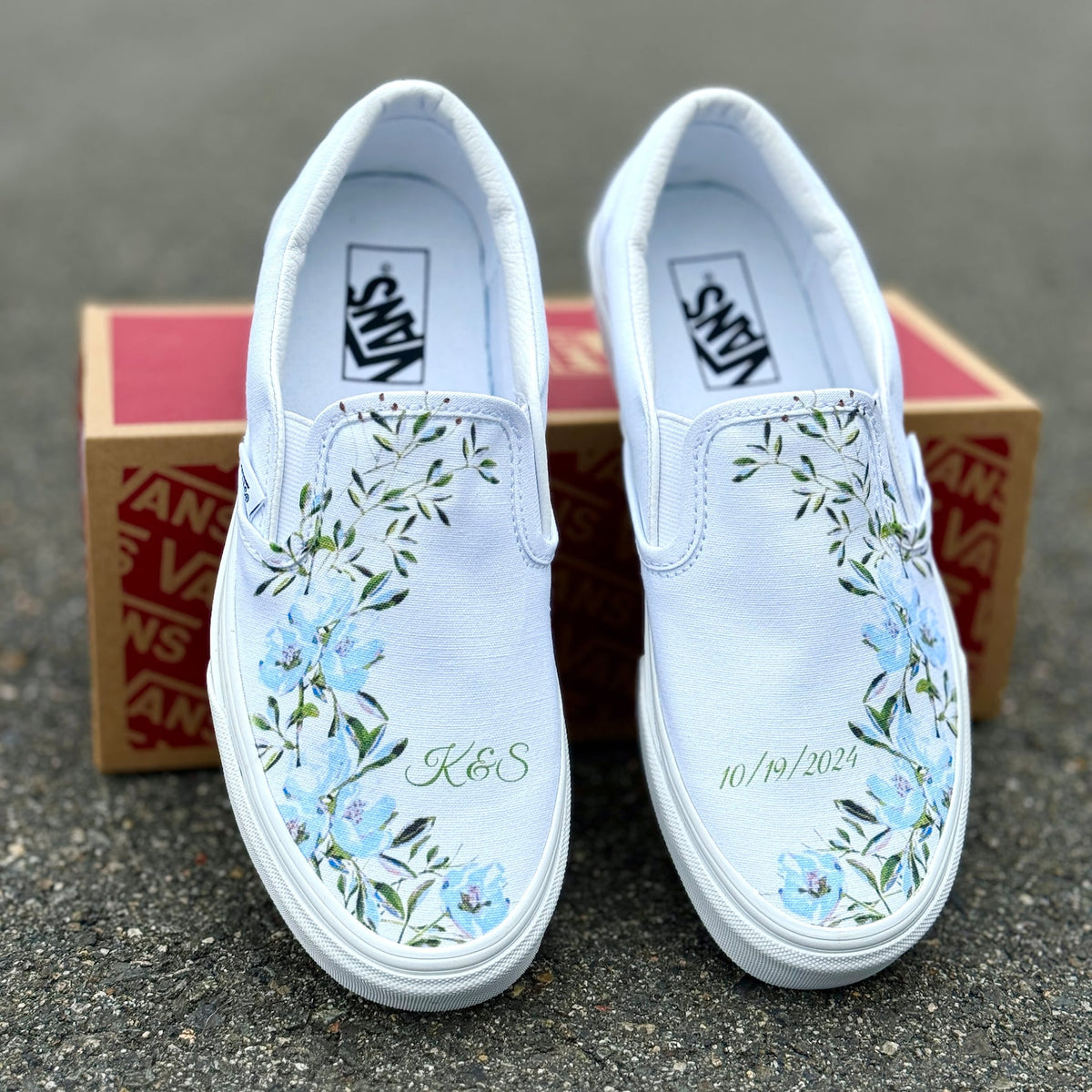 Personalizable Wedding Custom Slip On Vans Bridal Shoes with Initials and Date - Custom Wedding Sneakers
