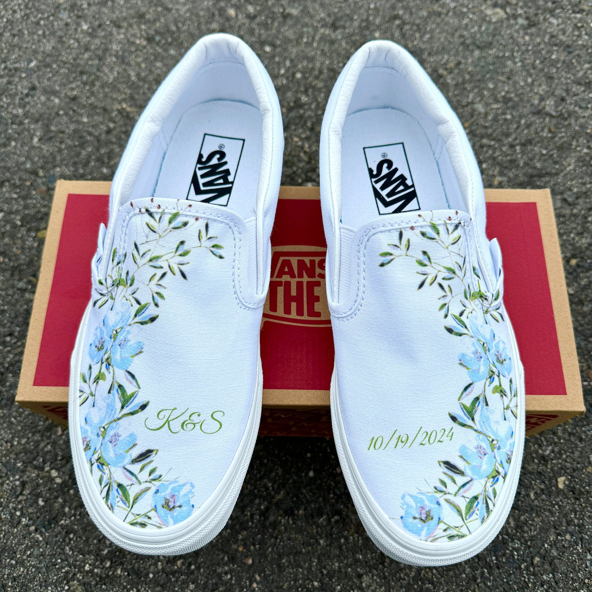 Personalizable Wedding Custom Slip On Vans Bridal Shoes with Initials and Date - Custom Wedding Sneakers