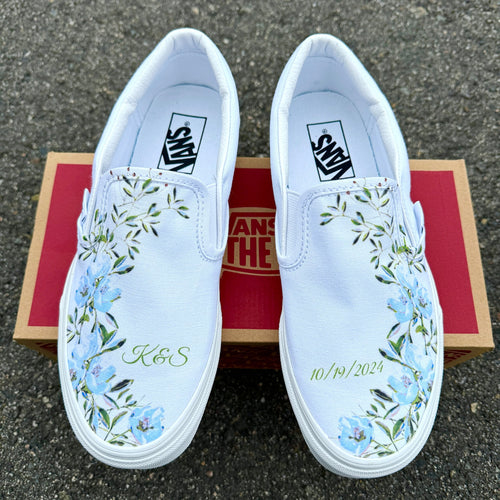 Personalizable Wedding Custom Slip On Vans Bridal Shoes with Initials and Date - Custom Wedding Sneakers