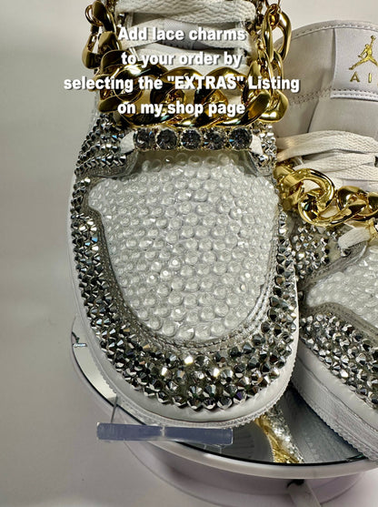 Fully Blinged Jordan 1 Mids- Chrome, Custom Rhinestone Sneakers, Bedazzled Nikes, Teen Gift, prom shoe, Sneaker Ball, Toddler Kid Adult