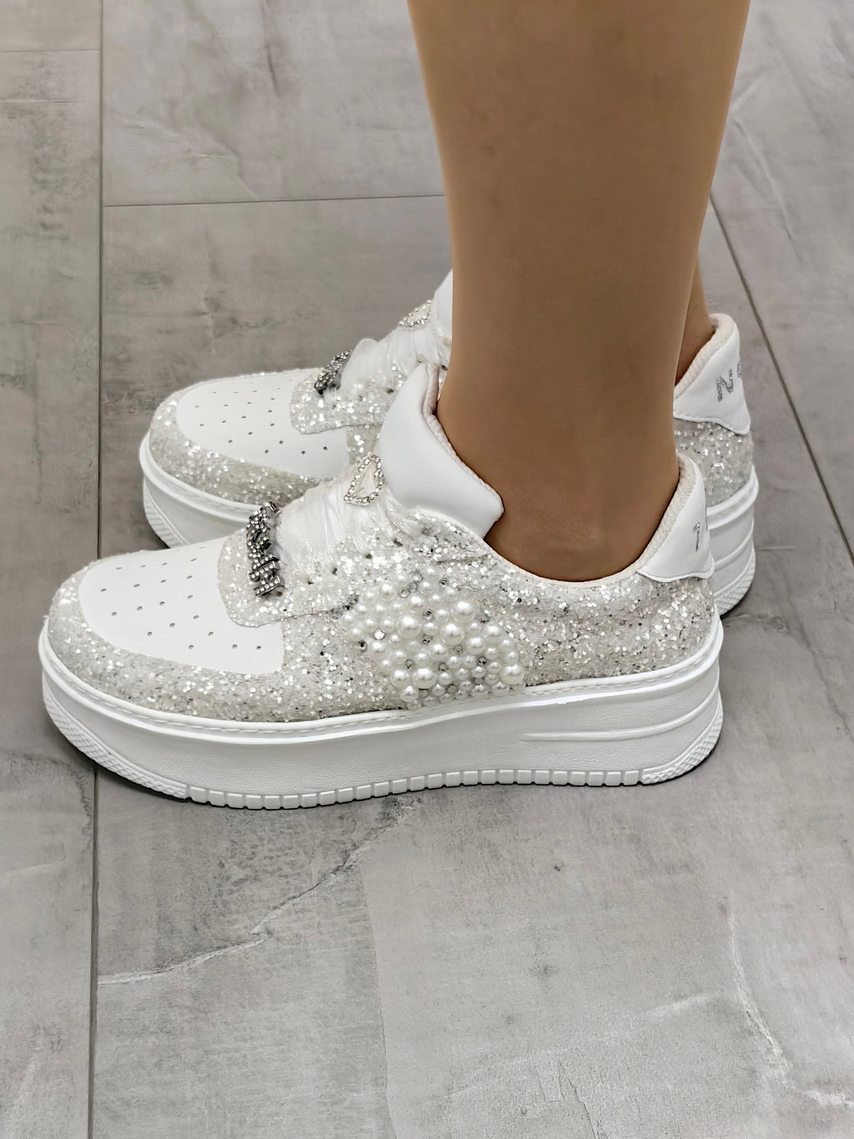 Personalized Bridal Sneakers, Pearl & Glitter Wedding Shoes