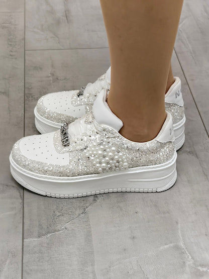Personalized Bridal Sneakers, Pearl & Glitter Wedding Shoes