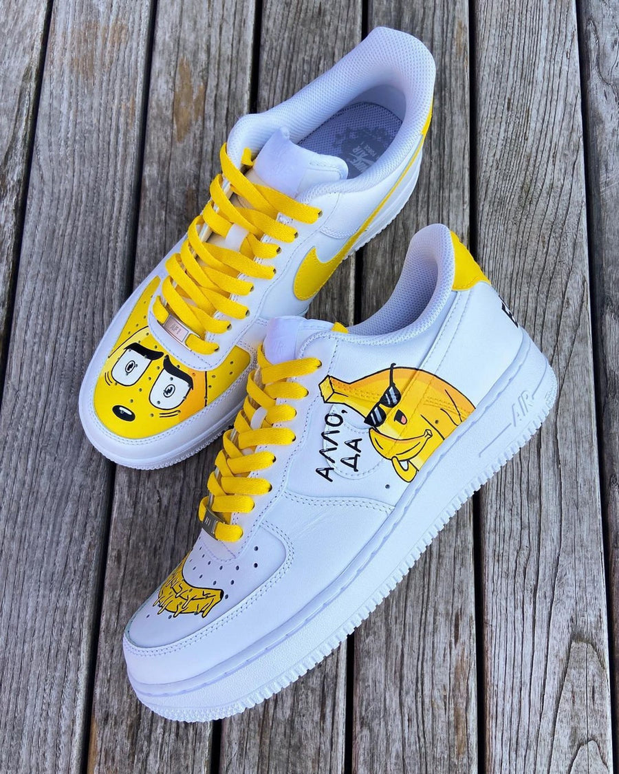 Custom Hand-Painted Air Force 1 Sneakers: Cartoon Banana Design